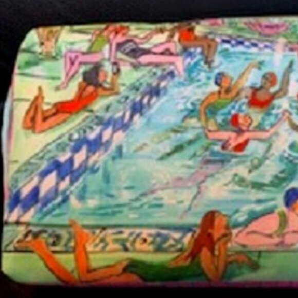 NEW Estee Lauder Cosmetic Makeup Bag Swimmers in Pool Charm Zip 10 x 2.5 x 6 in - Picture 3 of 8